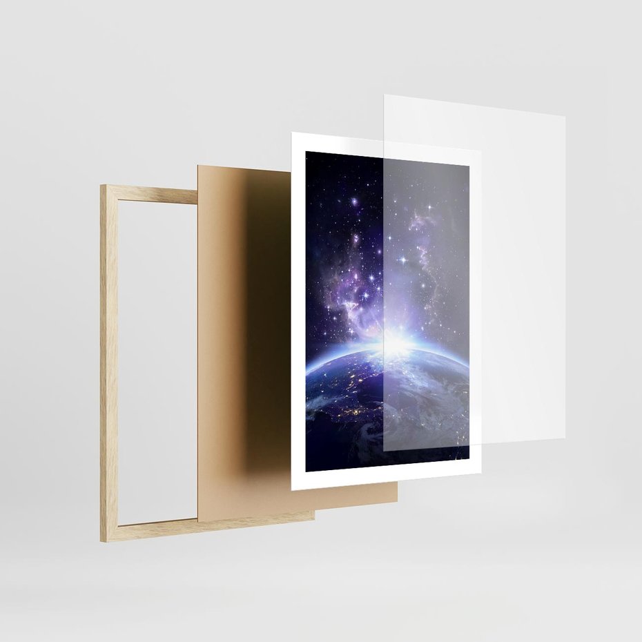 Plakat w ramie 50x70 - Podróż w kosmiczną przestrzeń - kosmos, ziemia - rama drewno