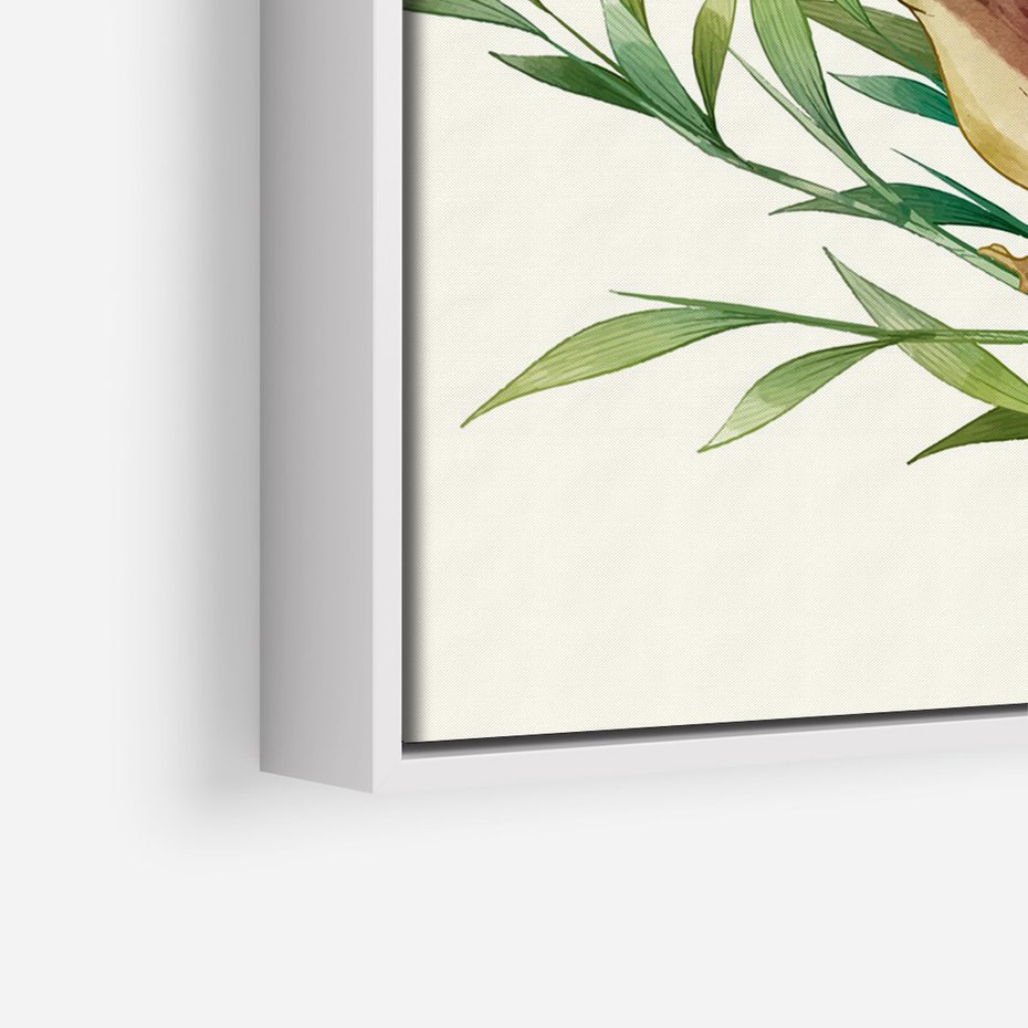 Obraz w ramie 80x120 - Roślinne Nastroje - japońska sztuka, ptak - rama biała