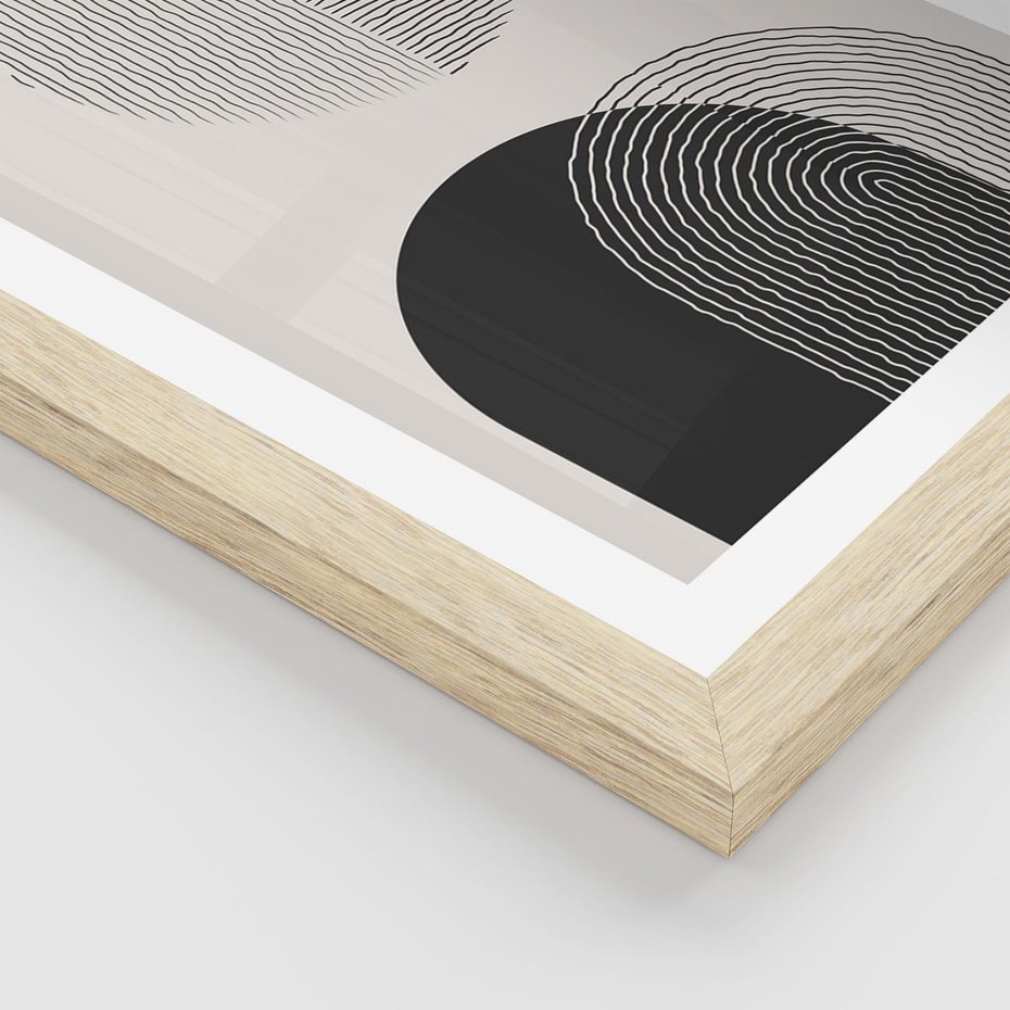 Plakat w ramie 50x70 - Przenikająca Rzeczywistość - abstrakcyjna kompozycja, okręgi i półokręgi - rama drewno