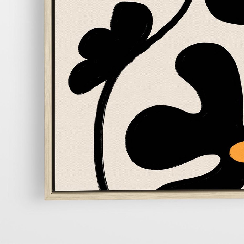 Obraz w ramie 80x80 - Wyjątkowość Boho - minimalistyczny abstrakcyjny obraz, prymitywne kwiaty - rama drewno