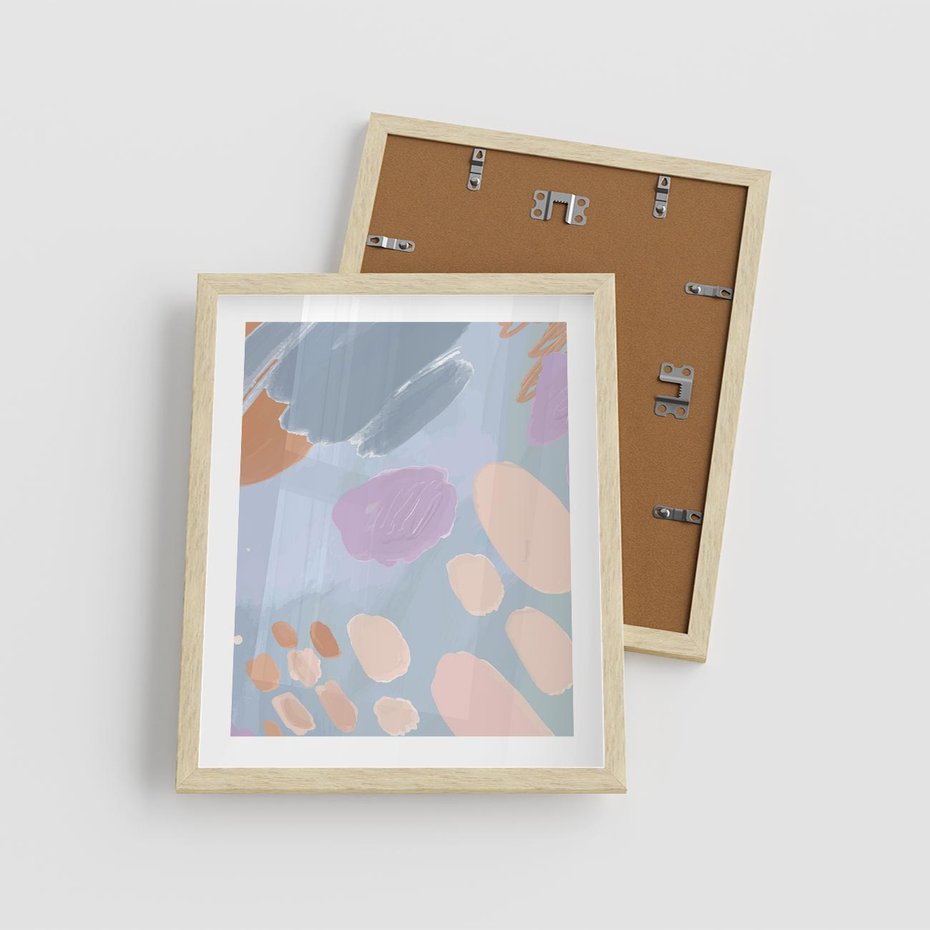 Plakat w ramie 40x50 - Migocące Pastelowe Spektrum - abstrakcyjne akwarelowe plamy, pastele - rama drewno