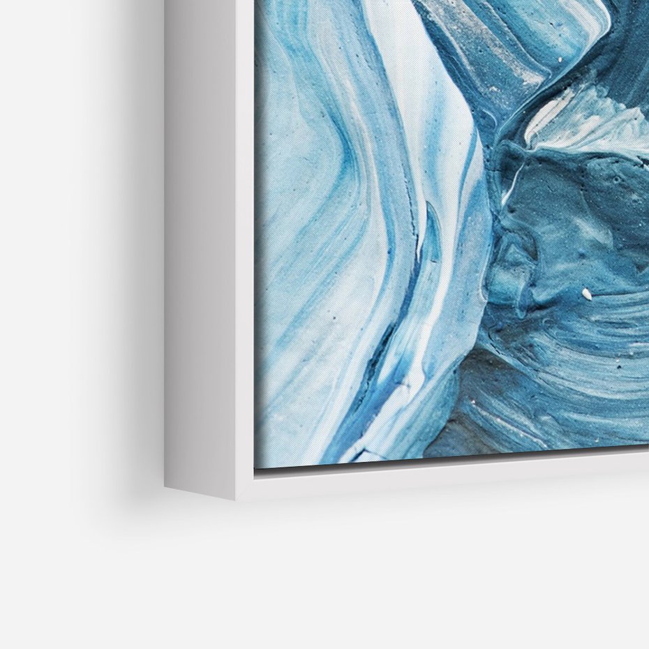 Obraz w ramie 50x70 - W stronę niebieskiego horyzontu - abstrakcja, rozlane farby - rama biała