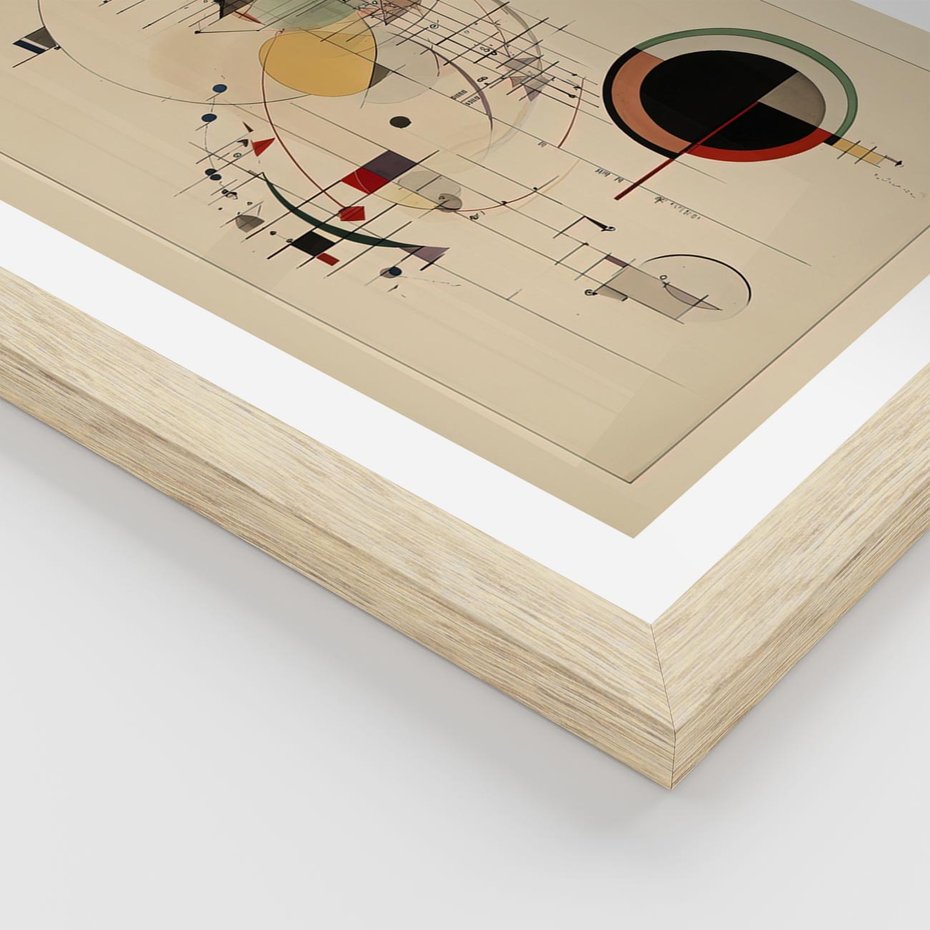 Plakat w ramie 50x70 - Impulsy Wydobyte z Cienia - abstrakcyjna geometryczna kompozycja, koła linie - rama drewno