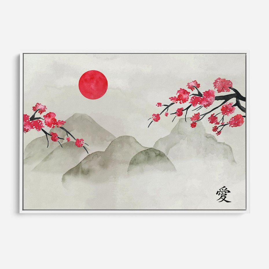 Obraz w ramie 100x70 - Harmonia Japandi - styl japandi, japonia - rama biała