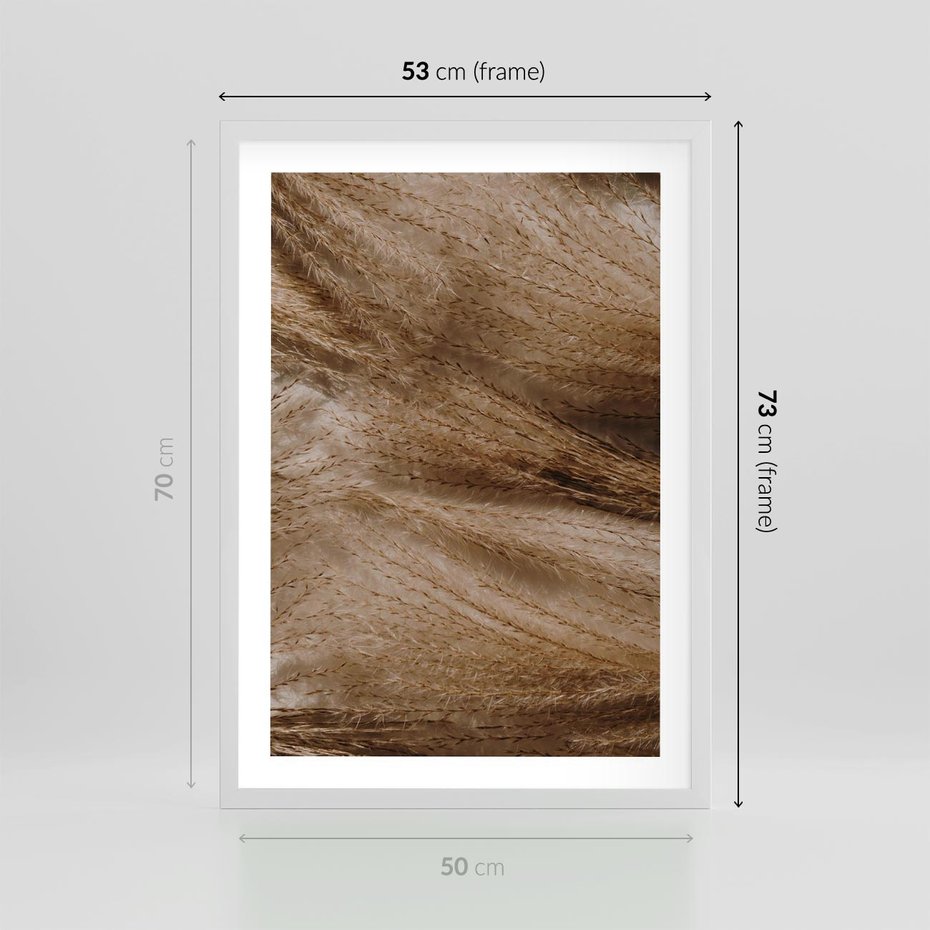 Plakat w ramie 50x70 - Pampasowy Brąz - suche trawy, trawa pampasowa - rama biała