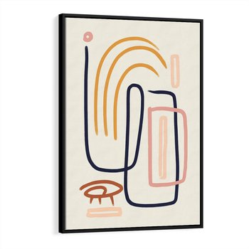 Obraz w ramie 70x100 - Abstrakcyjne Mrugnięcie - abstrakcja w stylu picasso, beżowe tło - rama czarna