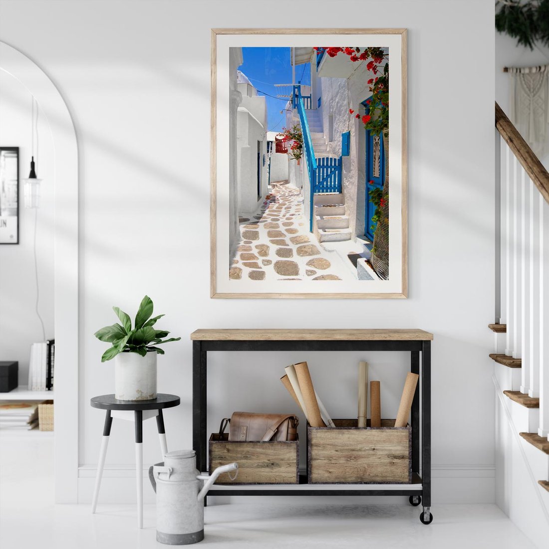 Plakat w ramie 30x40 - Santorini: urok Grecji - Santorini, Grecja - rama drewno