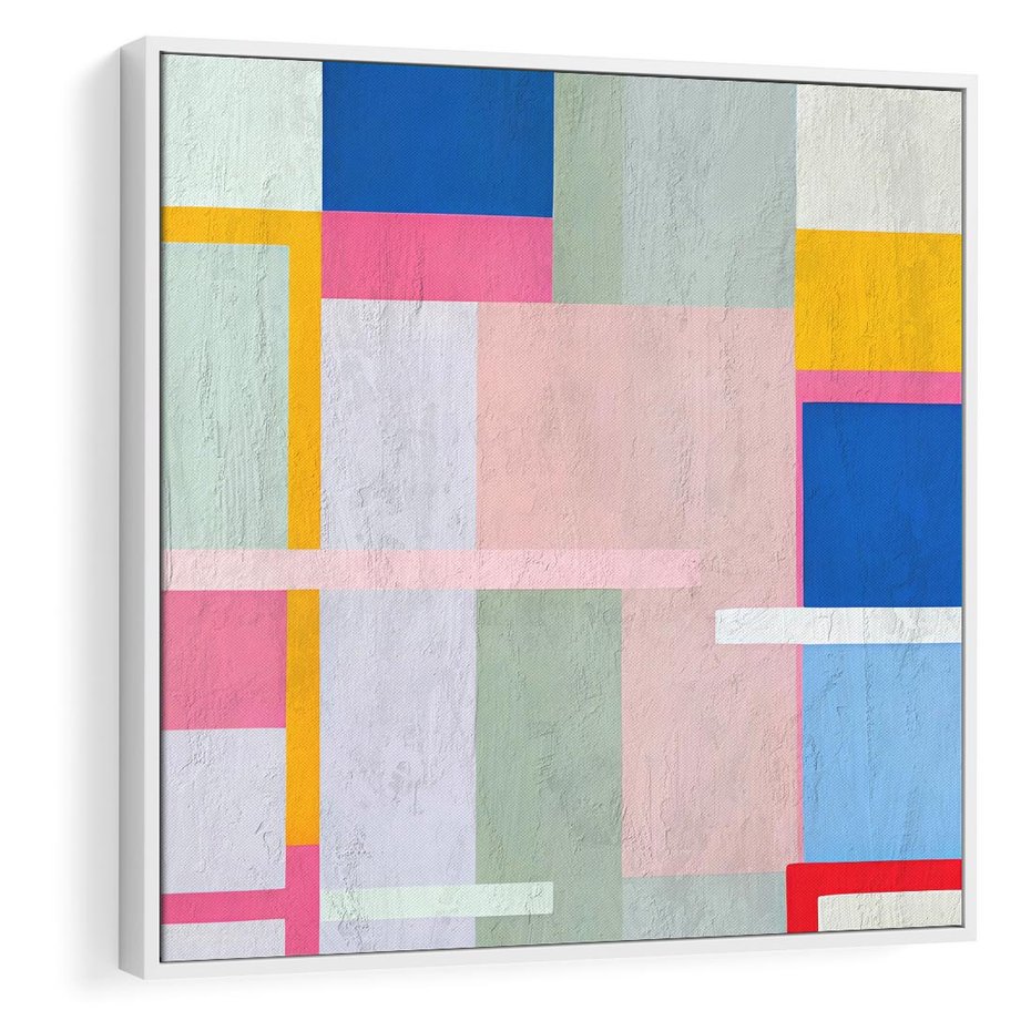 Obraz w ramie 50x50 - Rozbijające Granice Wyobraźni - abstrakcyjne geometryczne kształty, olejny obraz - rama biała