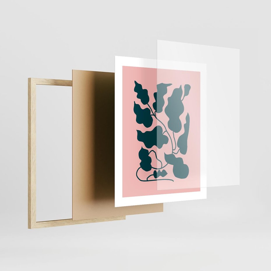 Plakat w ramie 40x50 - Kształty Nieznanego Świata - abstrakcyjne liście, boho styl - rama drewno