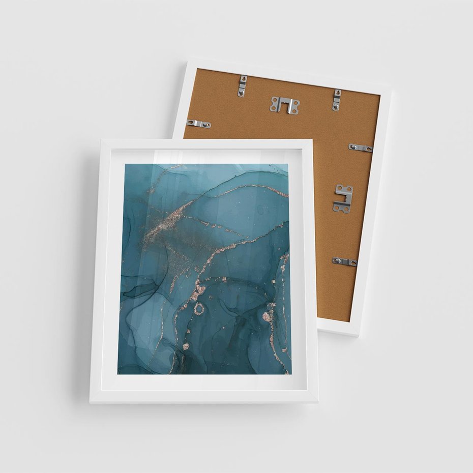 Plakat w ramie 40x50 - Marmurowa Elegancja: Kolory Oceanu - marmur, kolory oceanu - rama biała