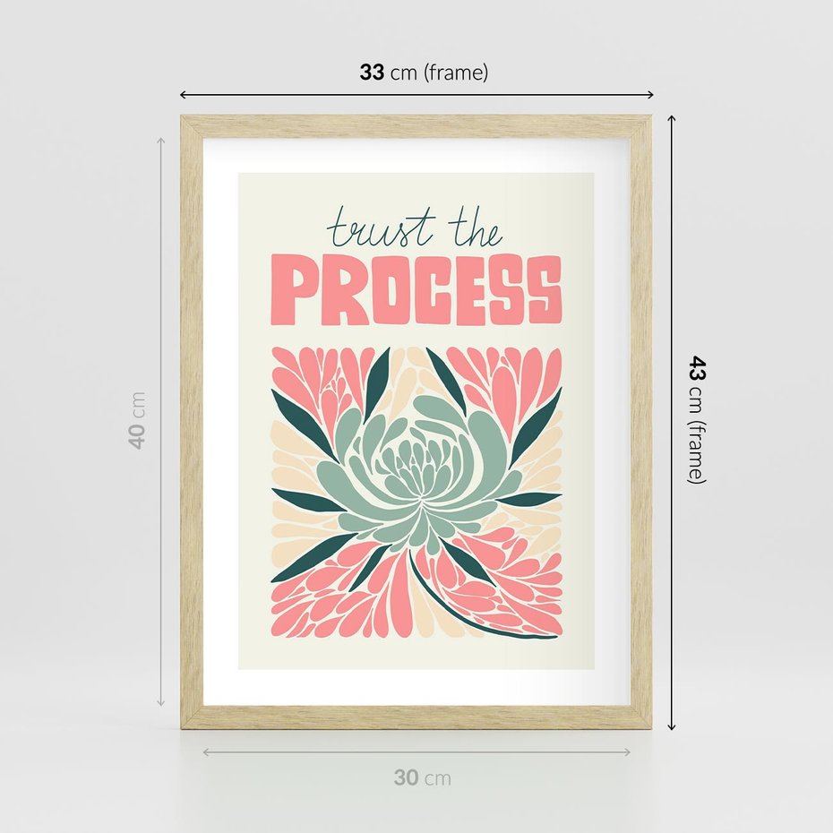 Plakat w ramie 30x40 - Rozbijające Barwy - abstrakcyjny pastelowy kwiat, wyrazista typografia - rama drewno