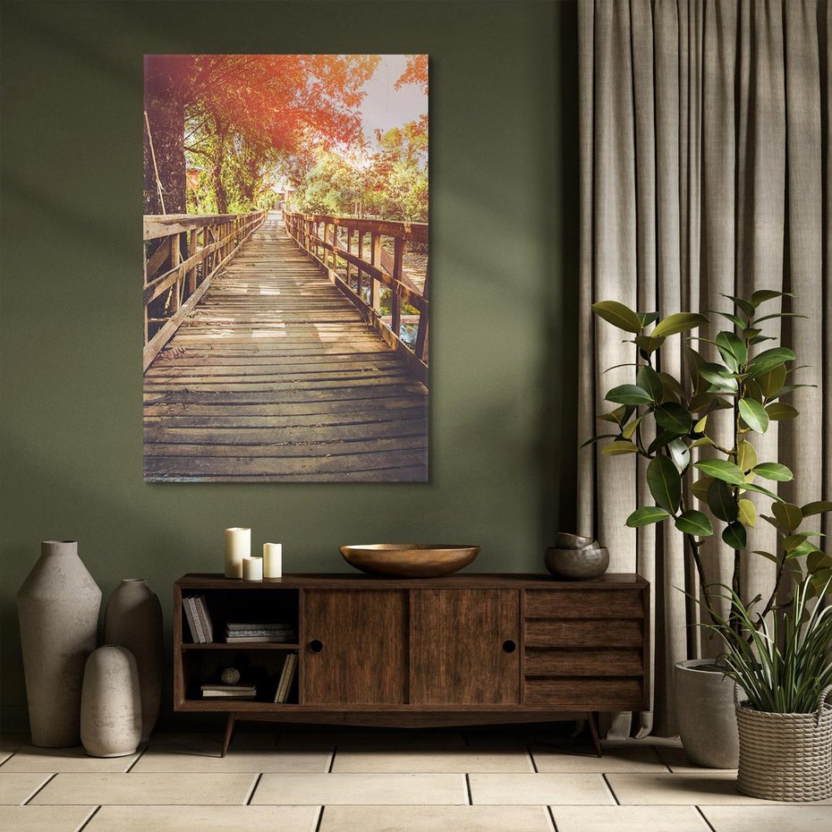 Obraz na płótnie 80x120 - Optyczne wrażenie na drewnianym moście - most, drewniany