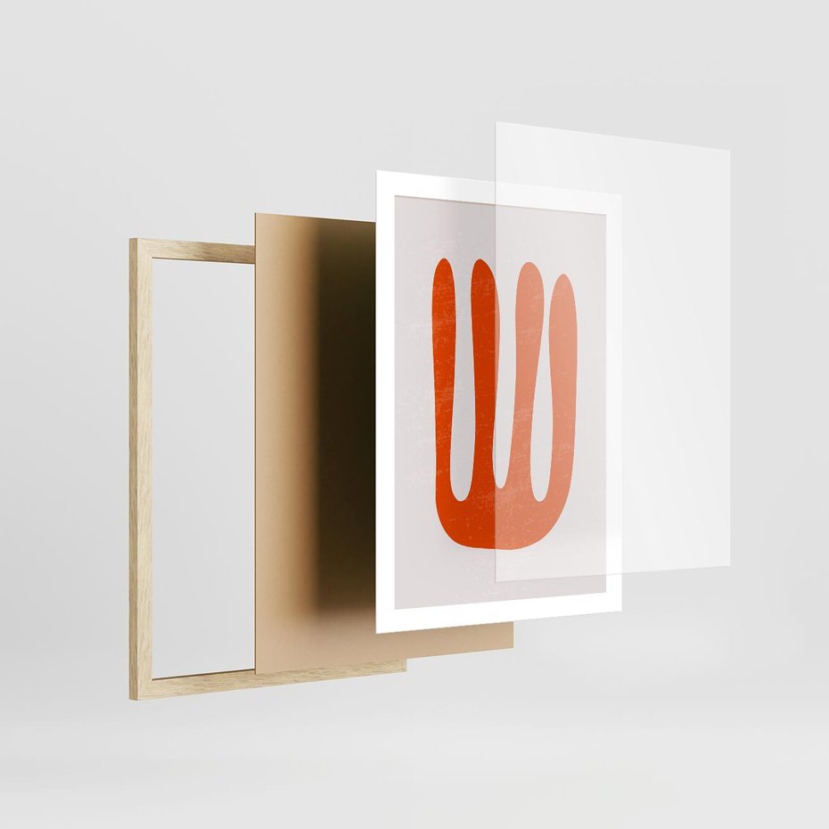 Plakat w ramie 50x70 - Eksploracja Nowego Światła - abstrakcyjna pomarańczowa forma, minimalizm - rama drewno