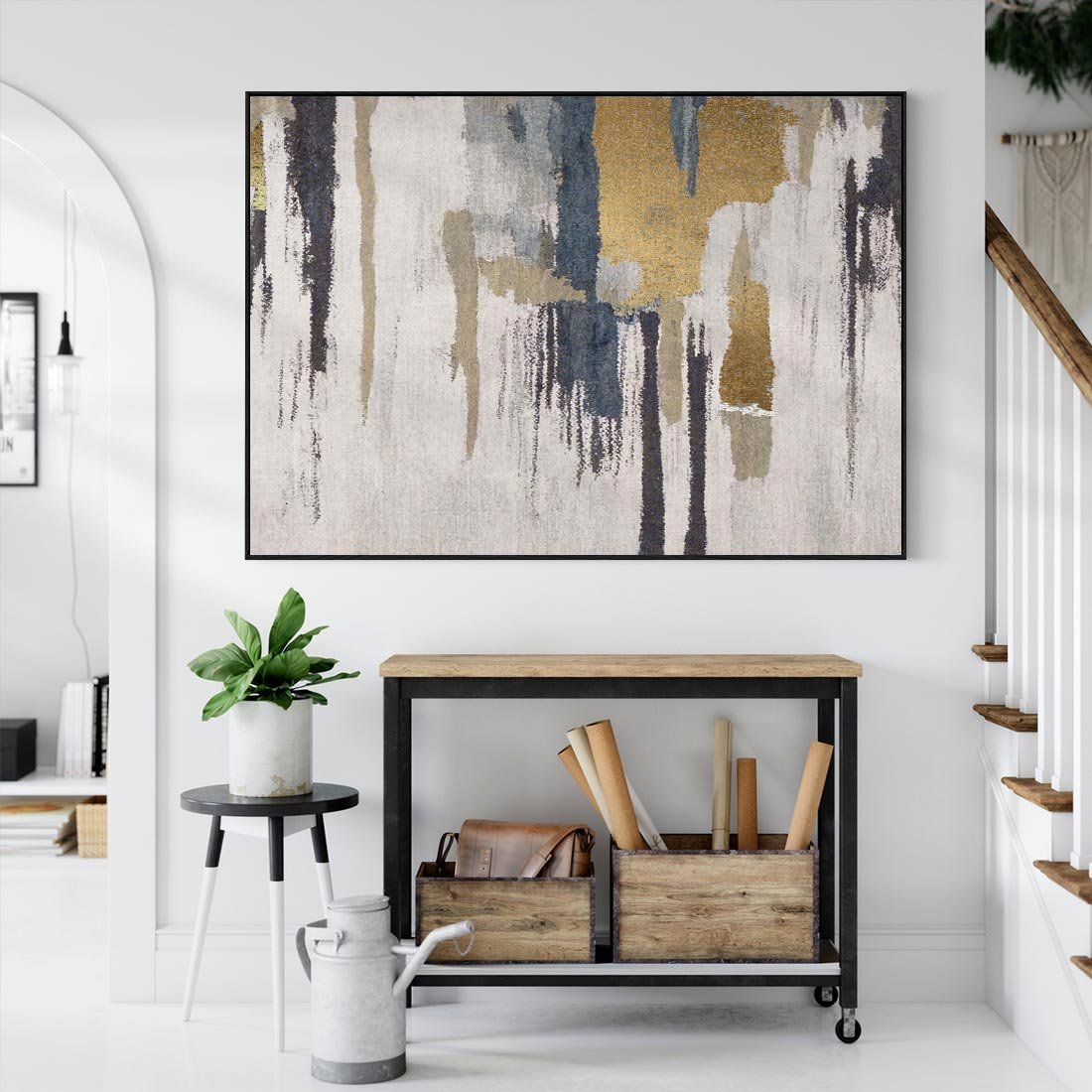 Obraz w ramie 100x70 - Odyseja w świetle i cieniu - abstrakcja, porysowana ściana - rama czarna