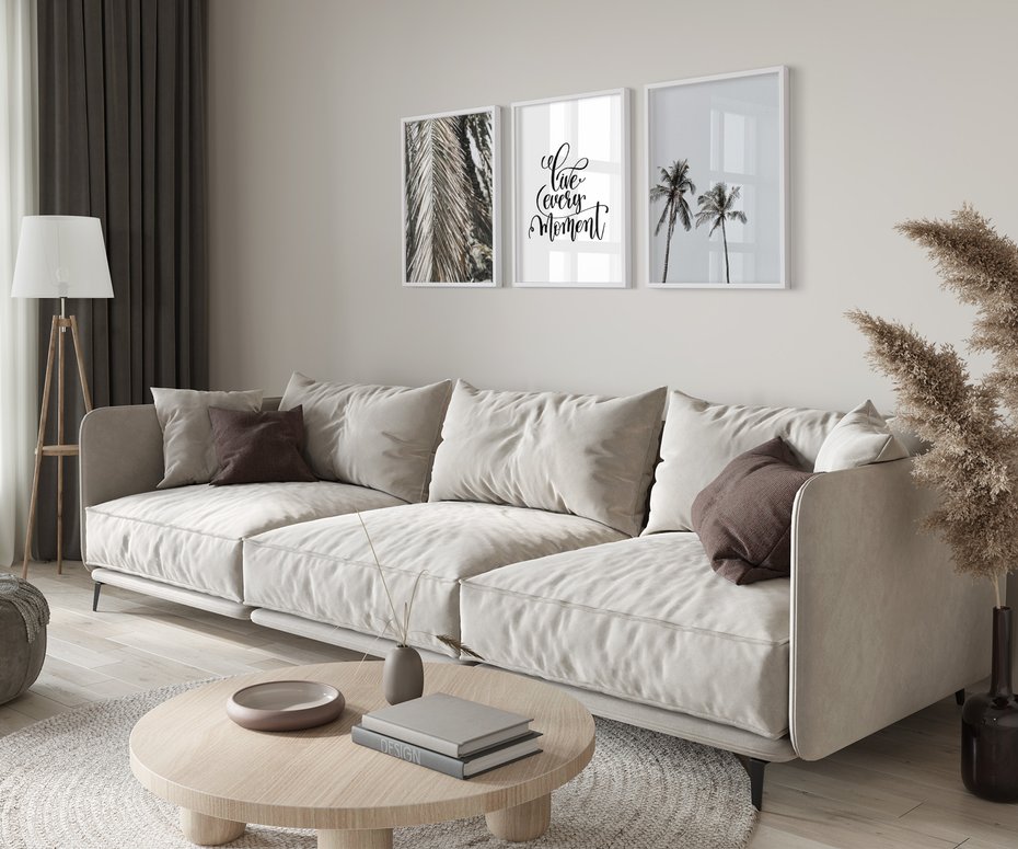 Zestaw obrazy w ramie 50x70 galeria - Pozytywny, cytat, palmy, wakacje - rama biała