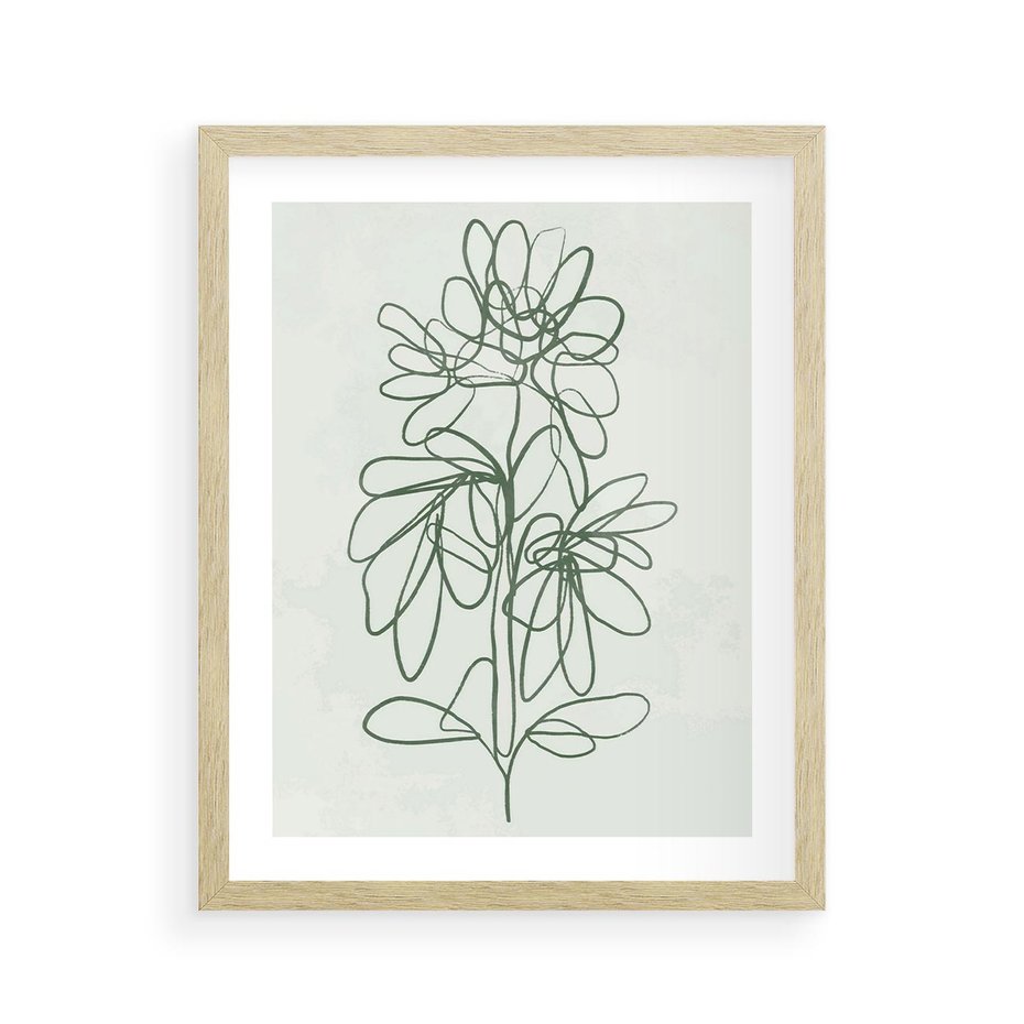 Plakat w ramie 40x50 - Spokojne Poddanie Naturze - zielony plakat, roślinne inspiracje - rama drewno