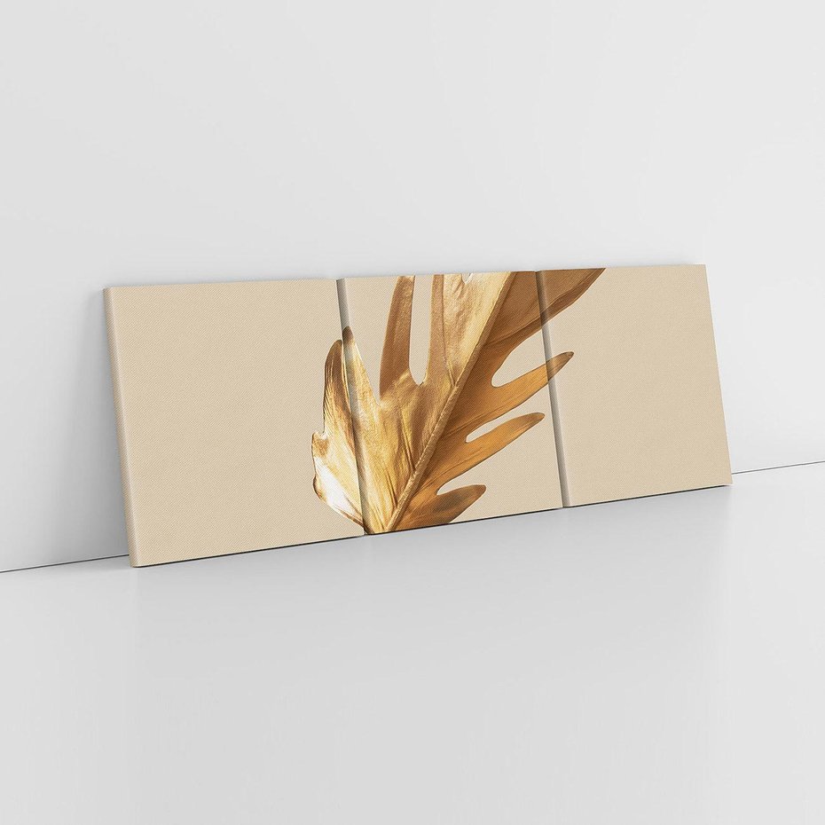 Obraz na płótnie 150x50 - Piękno w Detalu - złoty, liść