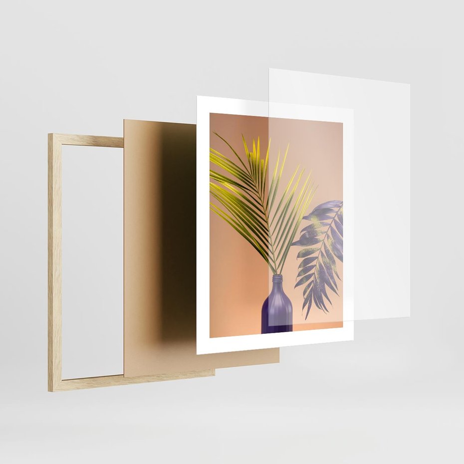 Plakat w ramie 40x50 - Delikatne Piękno - palma, pastele - rama drewno