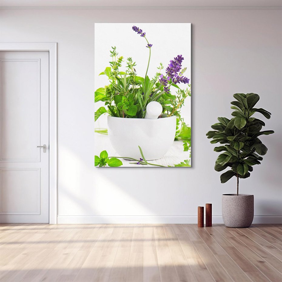 Obraz na płótnie 80x120 - Kwiaty i zioła w restauracji - kwiaty, zioła