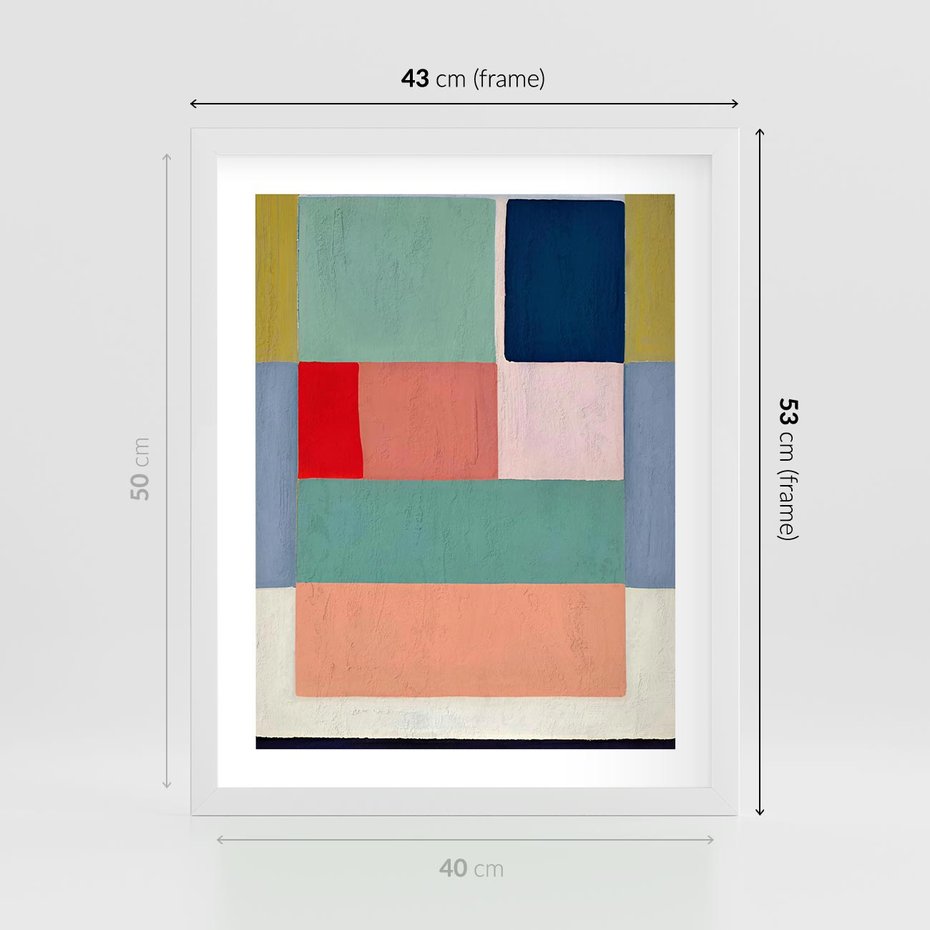 Plakat w ramie 40x50 - Bezgraniczne Nastroje Harmonii - abstrakcyjne geometryczne kształty, olejny obraz - rama biała