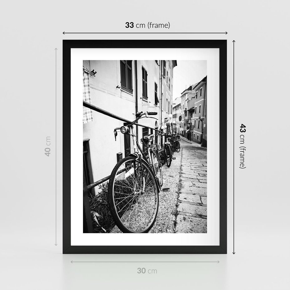 Plakat w ramie 30x40 - Rower w Kontraście - rower, czarno - rama czarna