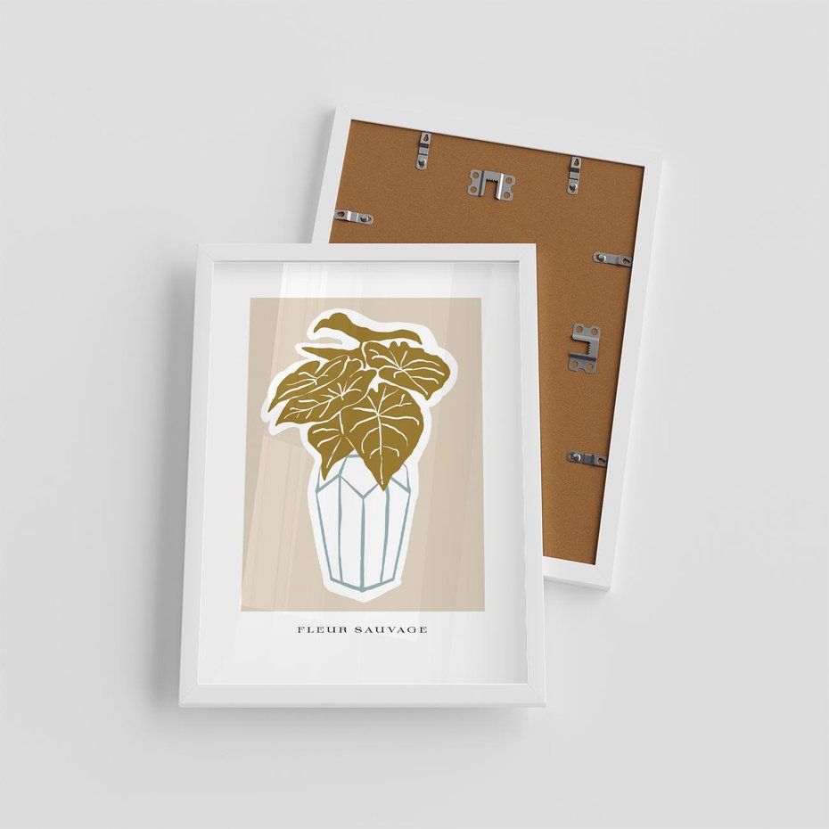 Plakat w ramie 30x40 - Rytmy Nowych Wizji - abstrakcyjne liście, tropikalne w wazonie - rama biała