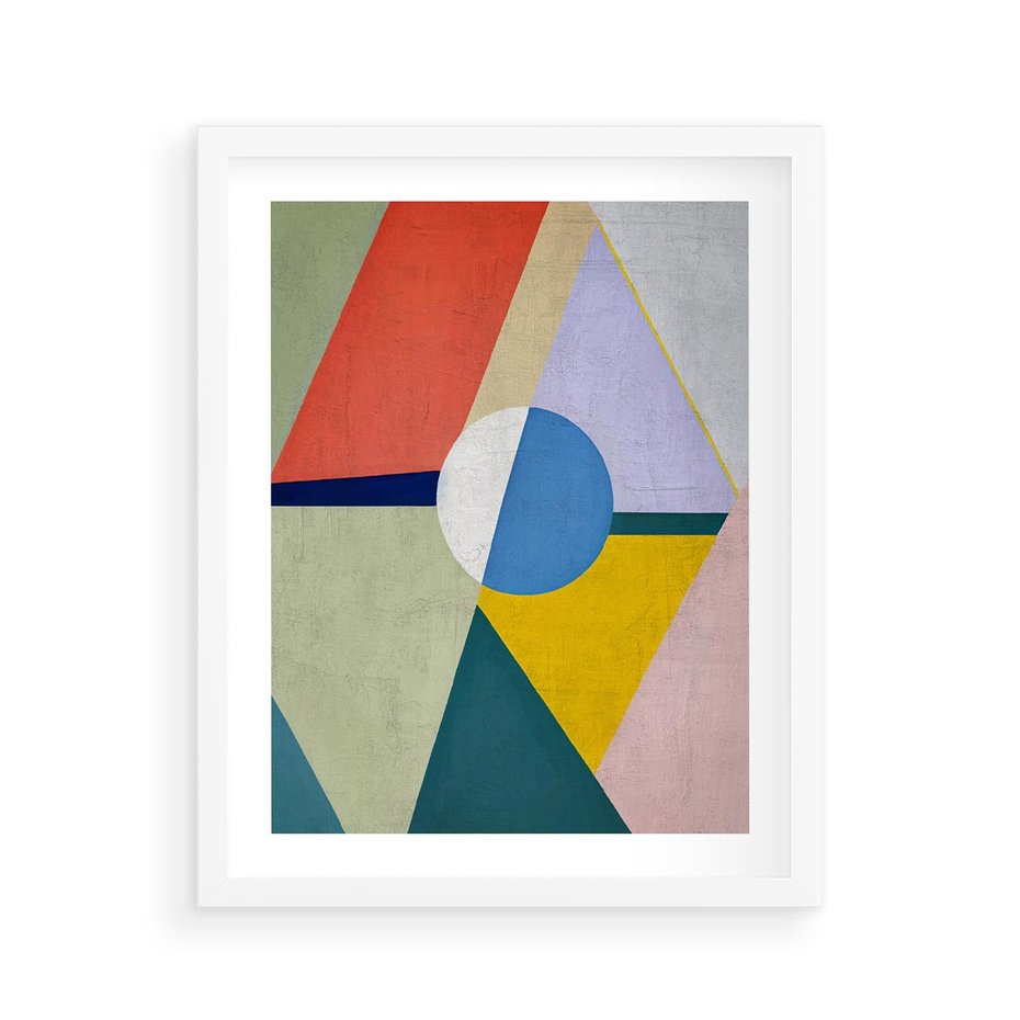 Plakat w ramie 40x50 - Taniec Subtelnych Odbić - abstrakcyjne geometryczne kształty, olejny obraz - rama biała