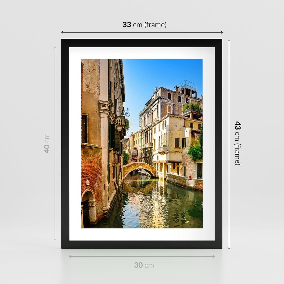 Plakat w ramie 30x40 - Magia Kanałów Weneckich - Wenecja, kanały - rama czarna