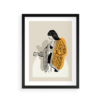 Plakat w ramie 50x70 - Żółte Akcenty w Grafice - grafika, minimalizm - rama czarna