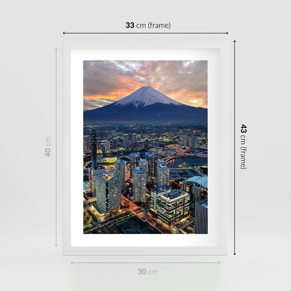 Plakat w ramie 30x40 - Miasto na Górnym Horyzoncie - miasto, góry - rama biała