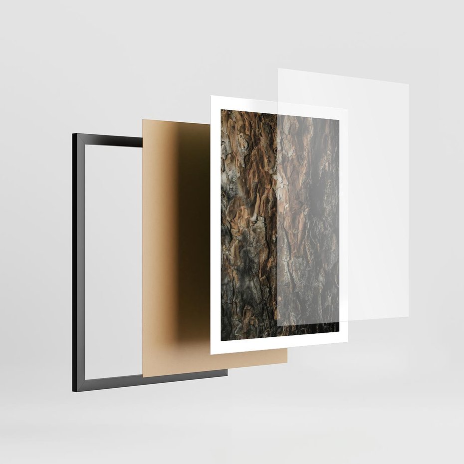 Plakat w ramie 50x70 - Tekstura Drewna: Zbliżenie - zbliżenie na pień drzewa, tekstura - rama czarna