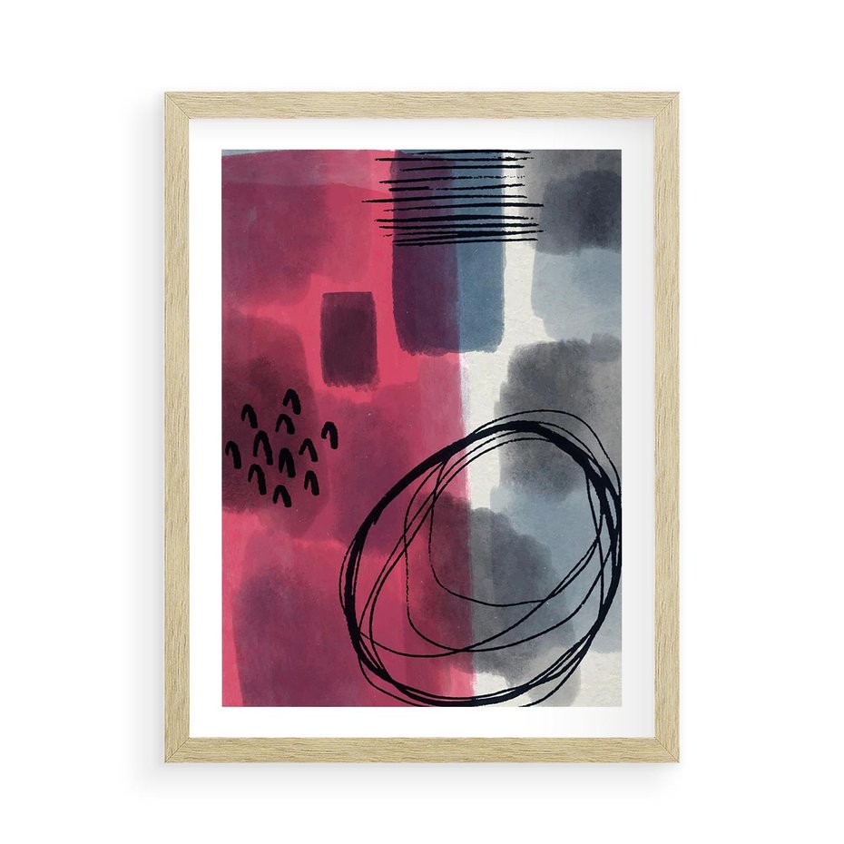 Plakat w ramie 50x70 - Formy w Różu i Granacie - abstrakcja, różne formy - rama drewno