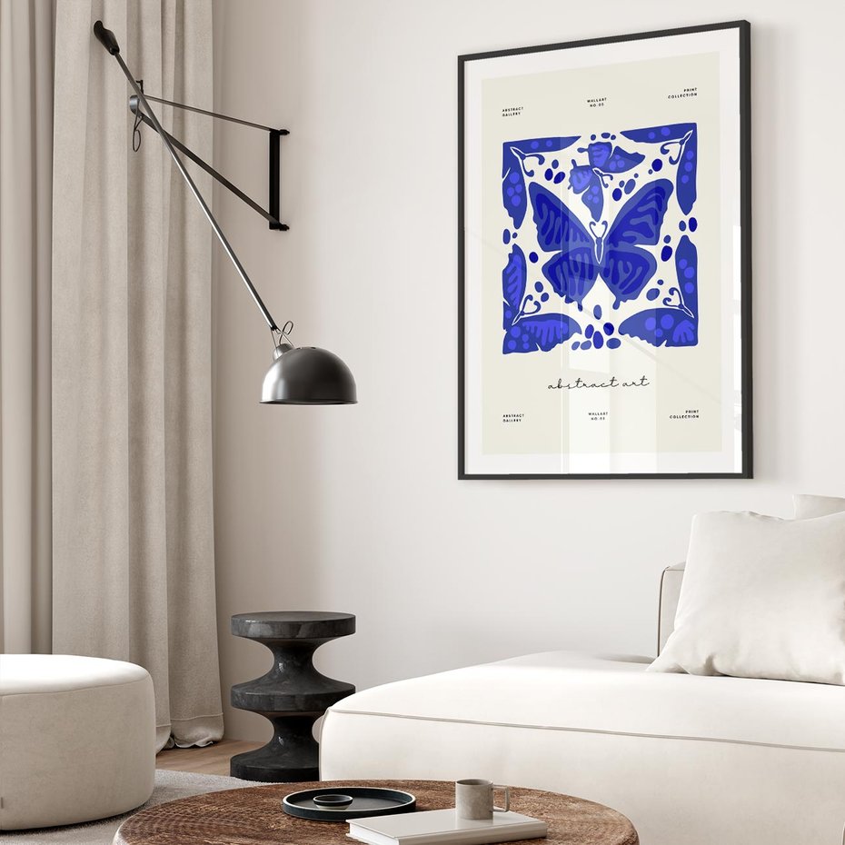 Plakat w ramie 30x40 - Wibracje Wnętrza - nowoczesny plakat, odcienie błękitu - rama czarna