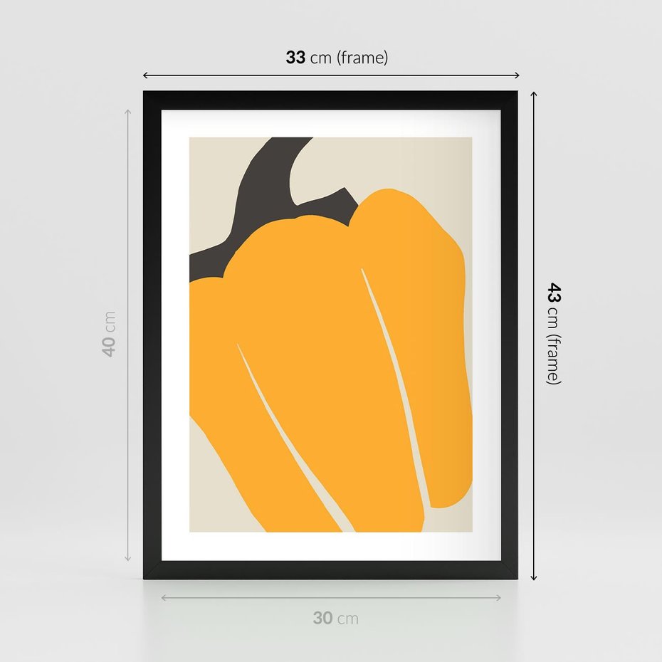 Plakat w ramie 30x40 - Migocące Formy - abstrakcyjny minimalistyczny obraz, żółta papryczka - rama czarna