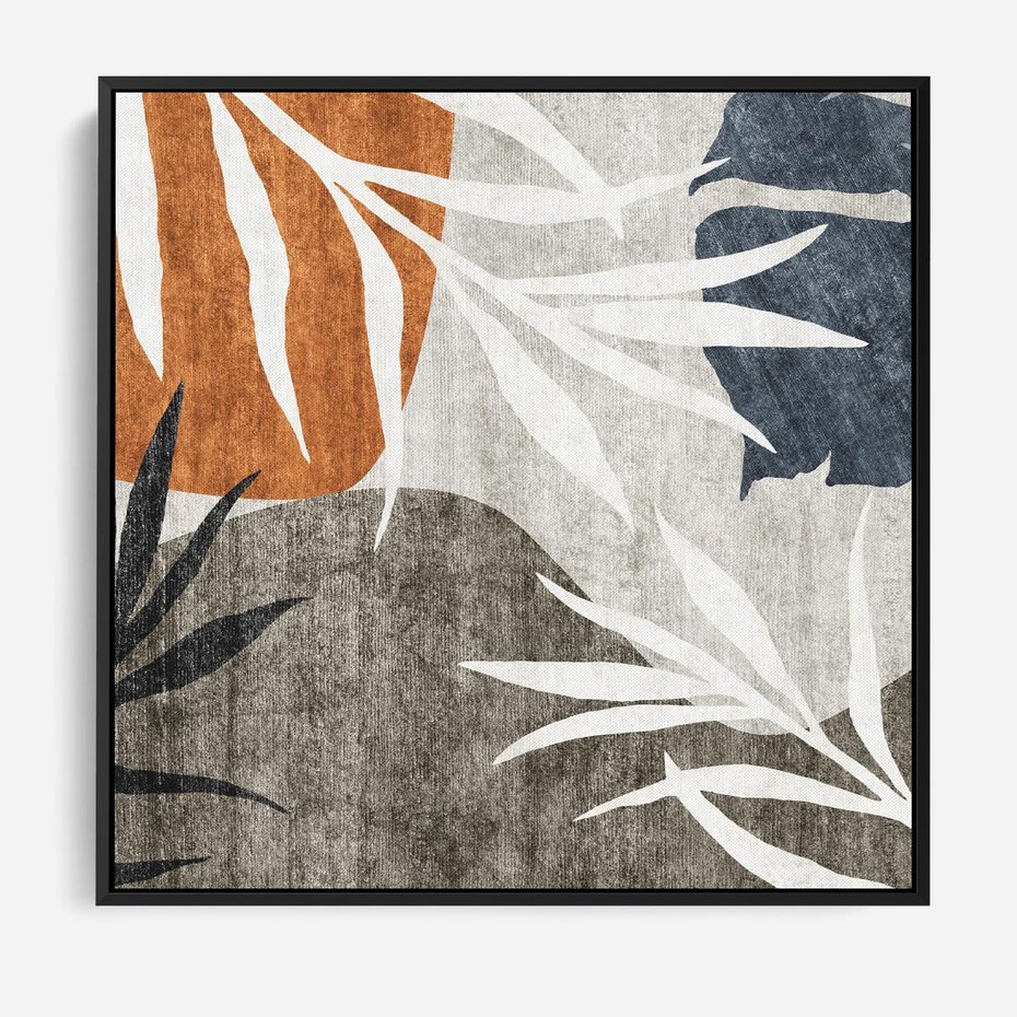 Obraz w ramie 50x50 - Oddechy ciszy i ruchu - rzut liści palmy, monstery - rama czarna