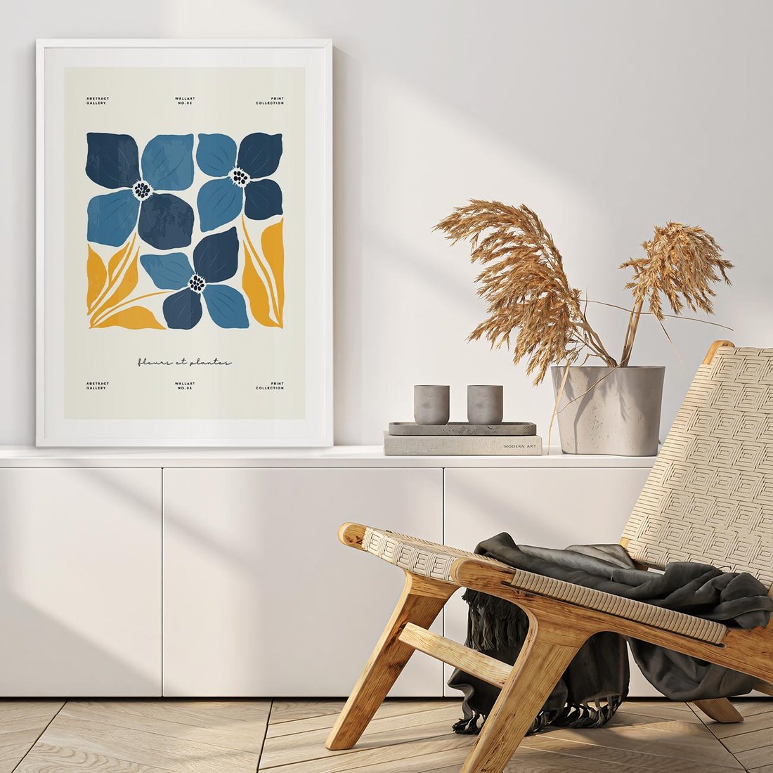 Plakat bez ramy 21x30 - Błękitne Nowości - niebieskie kwiaty, nowoczesna sztuka