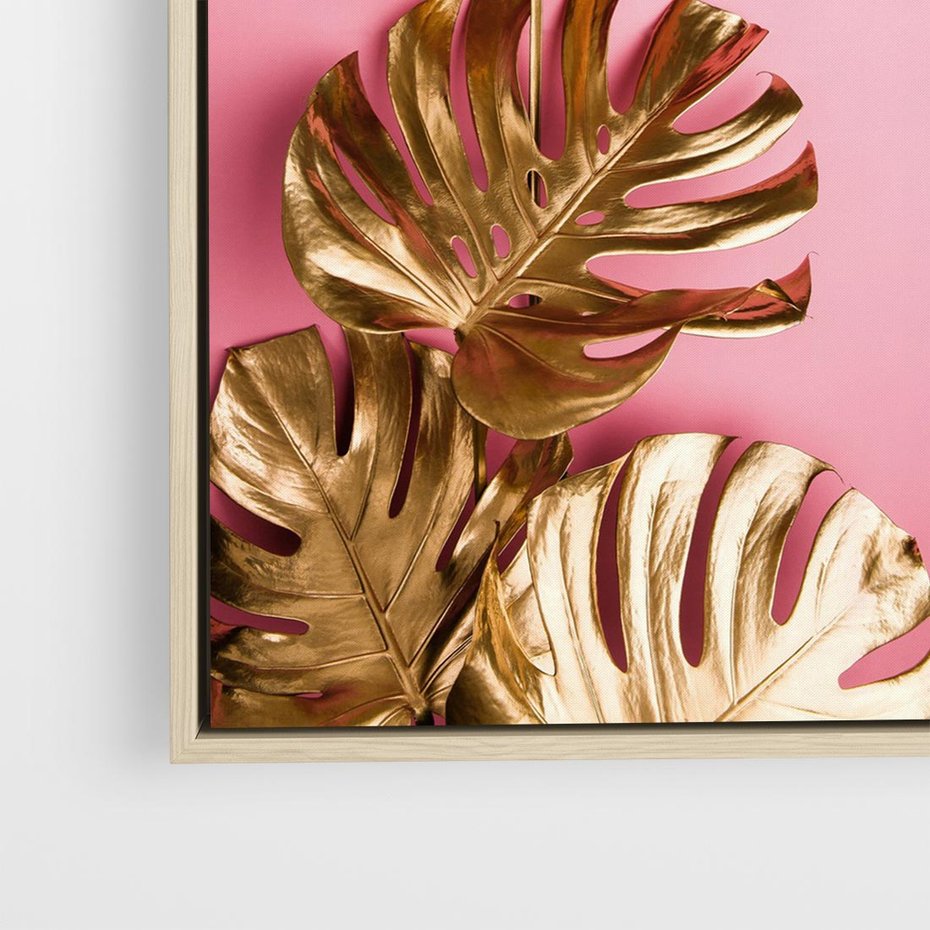 Obraz w ramie 50x50 - Luksusowa Elegancja - złote, liście - rama drewno