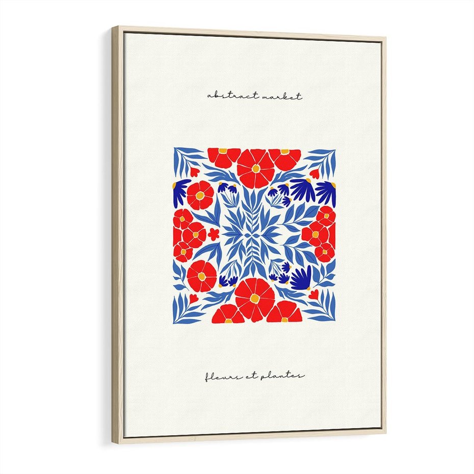 Obraz w ramie 80x120 - Tajemnicza Droga - nowoczesna kwiatowa kompozycja, czerwony i niebieski - rama drewno