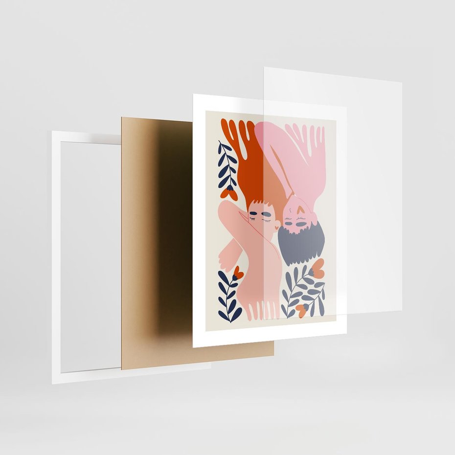 Plakat w ramie 40x50 - Miłość w Dwóch Sercach - miłość, para zakochanych - rama biała