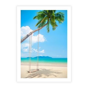 Plakat bez ramy 40x50 - Hawajska palma i huśtawka na plaży - palma, huśtawka