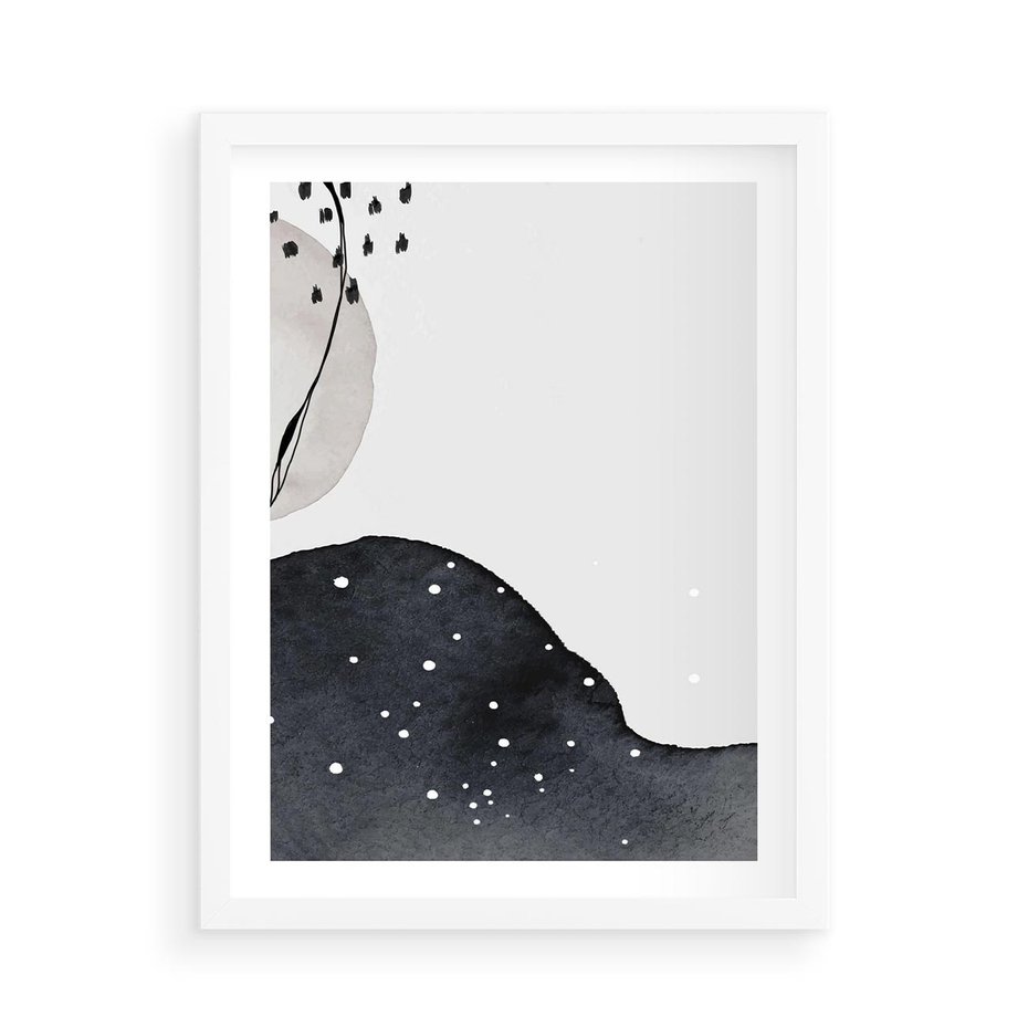 Plakat w ramie 50x70 - Szara Abstrakcja - abstrakcja, akwarela - rama biała