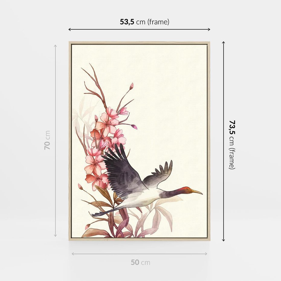 Obraz w ramie 50x70 - Szept Japonii - japońska sztuka, ptak - rama drewno