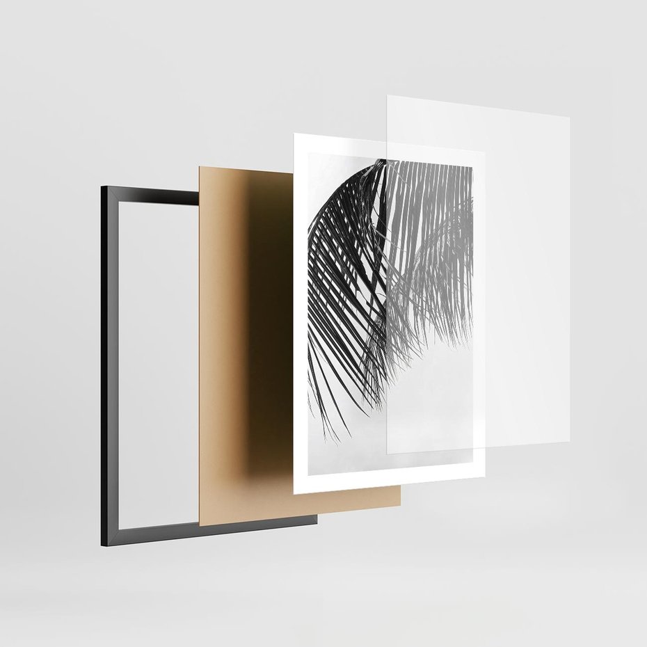 Plakat w ramie 50x70 - Czarno-Biały Kontrast - czarno białe zdjecie, palma - rama czarna