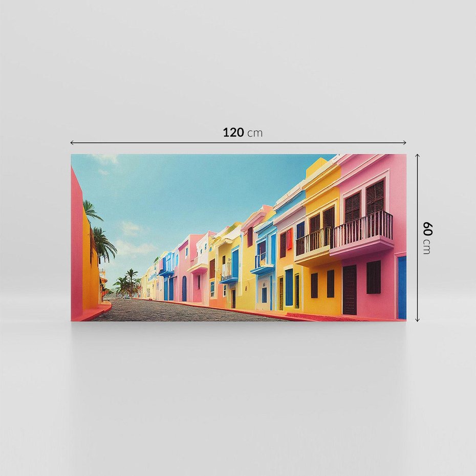 Obraz na płótnie 120x60 - Ekspresja marzeń i tęsknot - pastelowe kolorowe budynki, wzdłuż ulicy