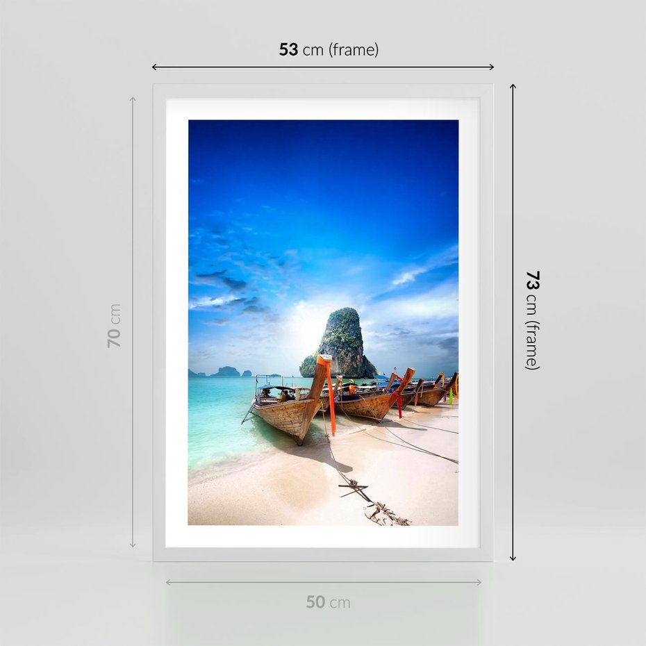 Plakat w ramie 50x70 - Morze na Łodzi - morze, łódź - rama biała