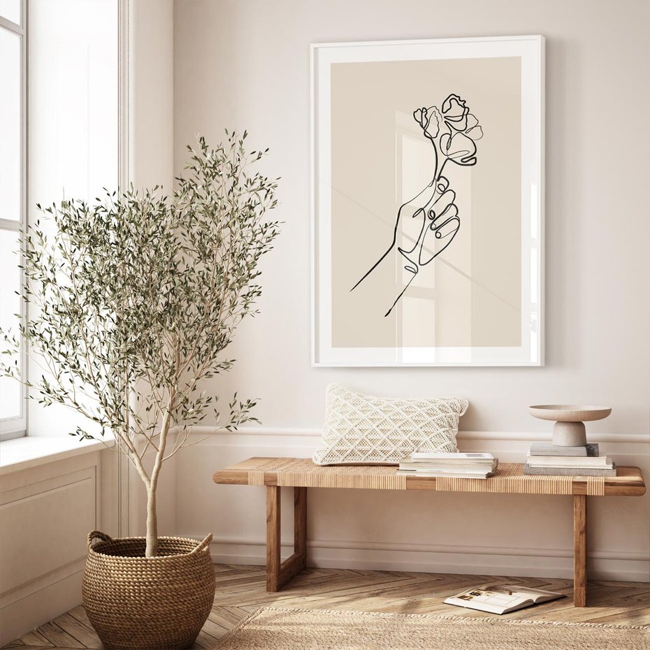 Plakat bez ramy 50x70 - Szkic Kwiatu - kwiat w dłoni, szkic