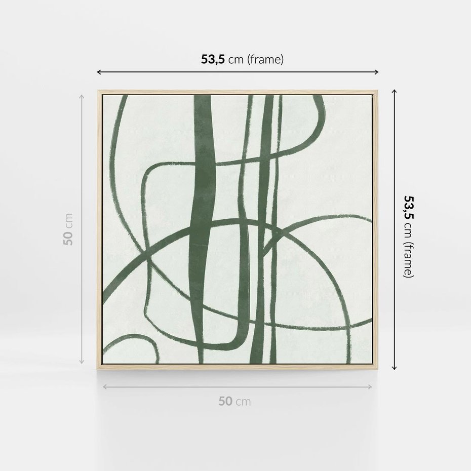 Obraz w ramie 50x50 - Zielony Spokój - zielona abstrakcja, spokojny plakat - rama drewno