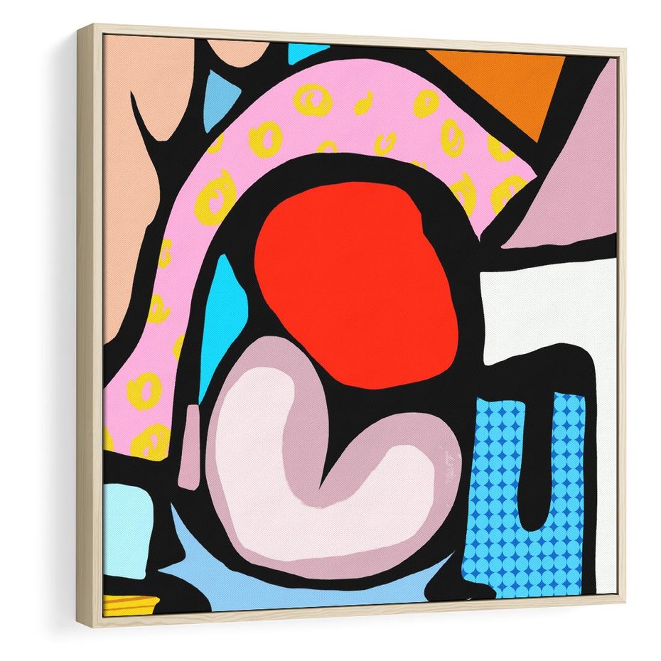 Obraz w ramie 50x50 - Czarny Komiks - abstrakcyjne formy, komiksowy styl - rama drewno