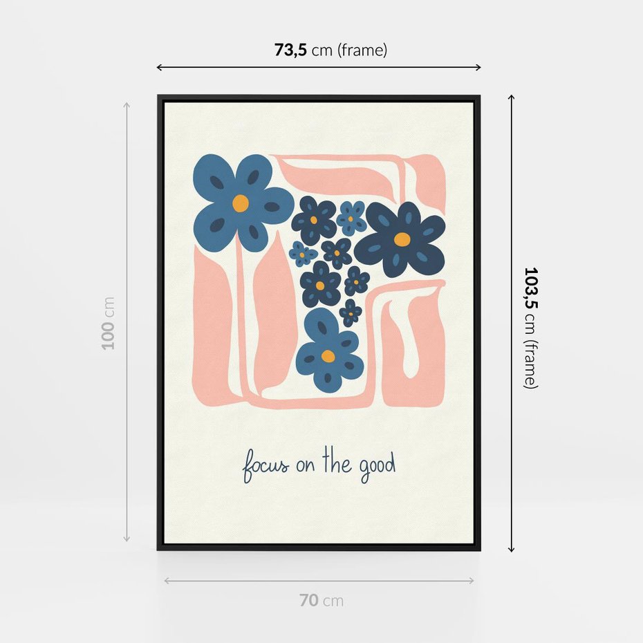 Obraz w ramie 70x100 - Linie kwiatowych marzeń - minimalistyczna kwiatowa kompozycja, pastelowe kolory - rama czarna