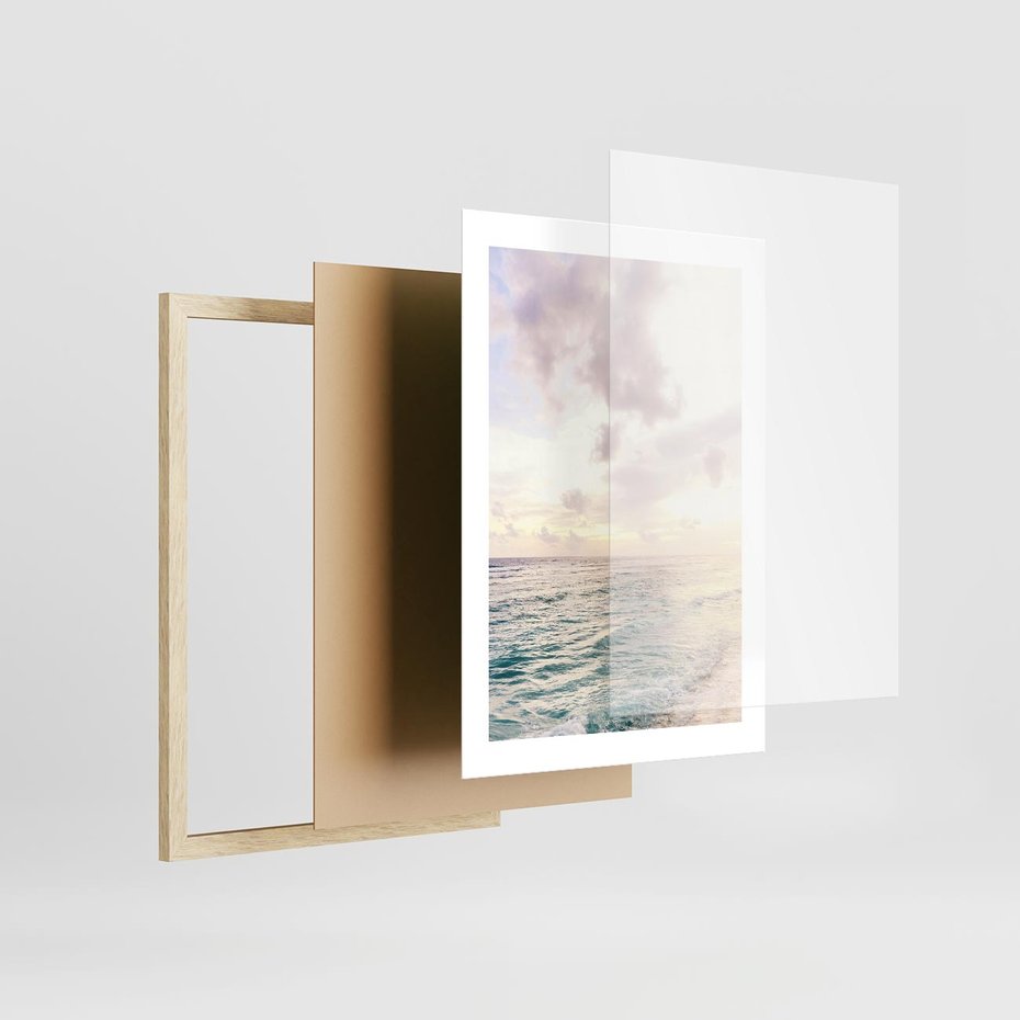 Plakat w ramie 30x40 - Pastelowa Plaża - plaża, pastelowe kolory - rama drewno